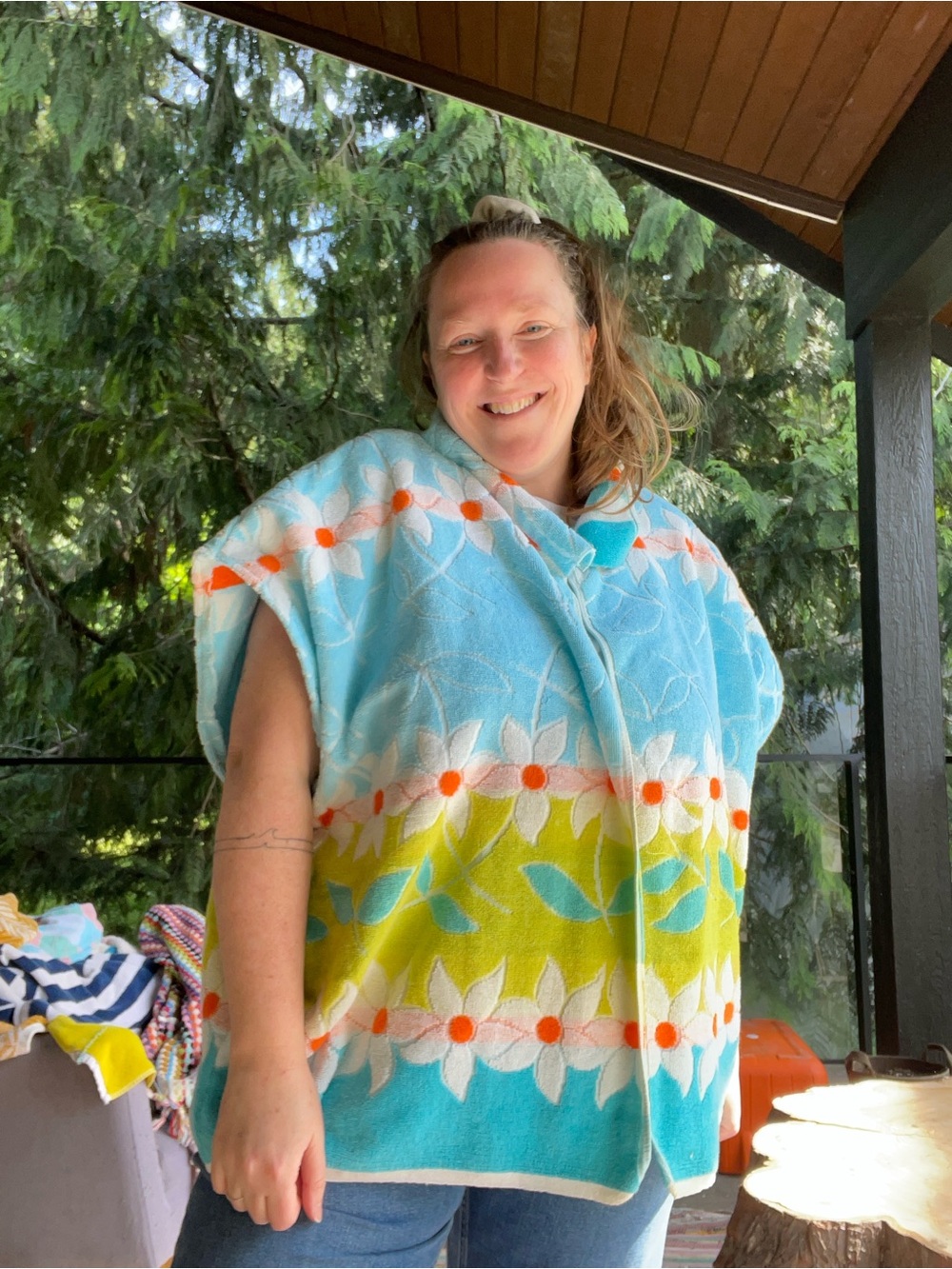 Handmade flower power towel cardigan OS